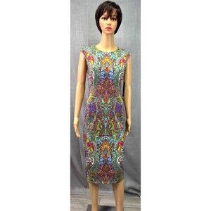 Maggy London Turquoise Paisley Pencil Dress Women's Size 4 NWT